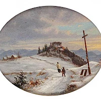 'A Winter landscape with the Blansko ruined castle' (Ernst Gustav Doerell, 1870)